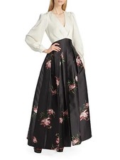 Sachin Babi Ivory Noir Blossom Black Zoe Mikado Gown Size 2 895