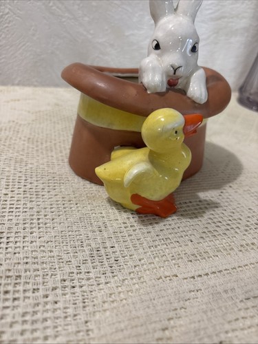 Vintage Rabbit Top Hat with Duck Planter Made in Japan Easter 1950s Kitsch - 第 3/7 張圖片
