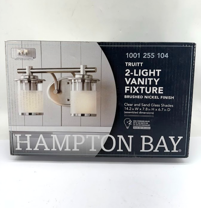 Hampton Bay Truitt Vanity Light w/ Clear and Sand Glass Shades Brushed Nickel