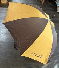New Vintage Aramis Umbrella Color Block Brown Gold Leather Handle Doorman Golf