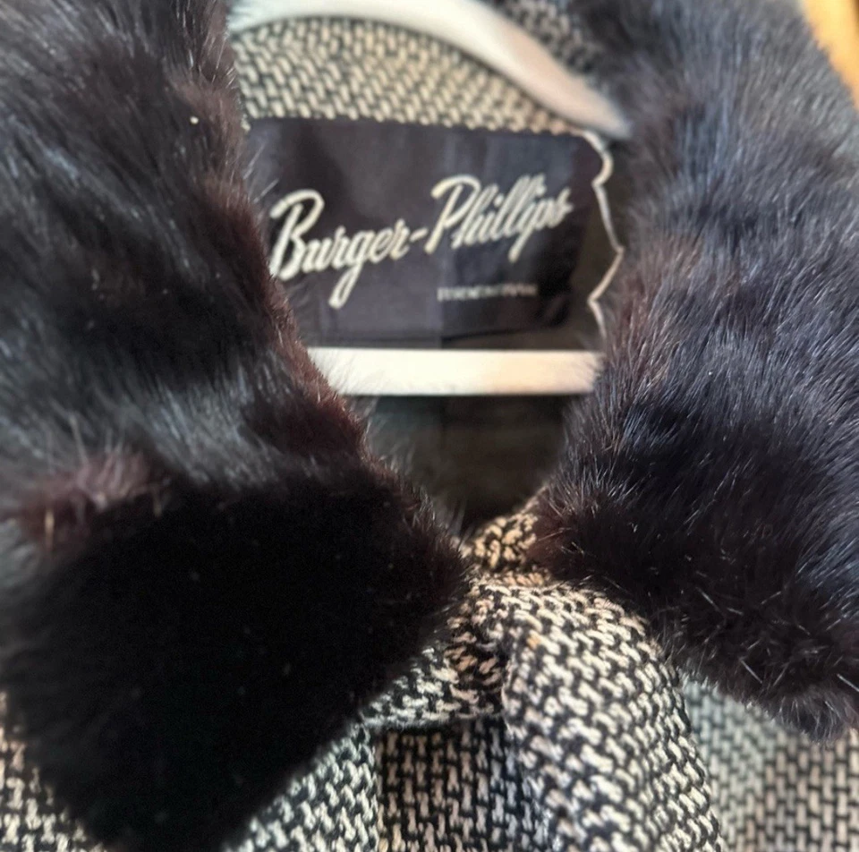 Conjunto de falda de lana con cuello de piel de 2 piezas de colección de 1950 para mujer talla M chaqueta recortada falda Foto 3 de 4