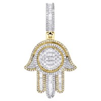 "Jfl 10K Gelbgold Hamsa Hand Amulett Baguette Diamant AnhäNger 1.85\" 1.35 Ct"