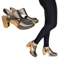 Dansko Teagan perforated leather block heel sandals gunmetal metallic summer