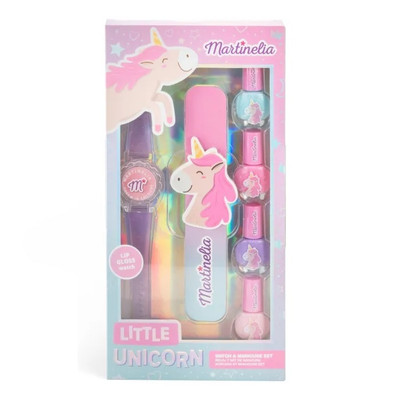 Martinelia Einhorn-Uhrenset: Uhr, Lipgloss, Nagellack, Feile, 4-tlg
