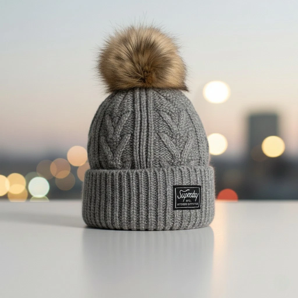 Women's - Tweed Cable Beanie in Black Tweed | UK