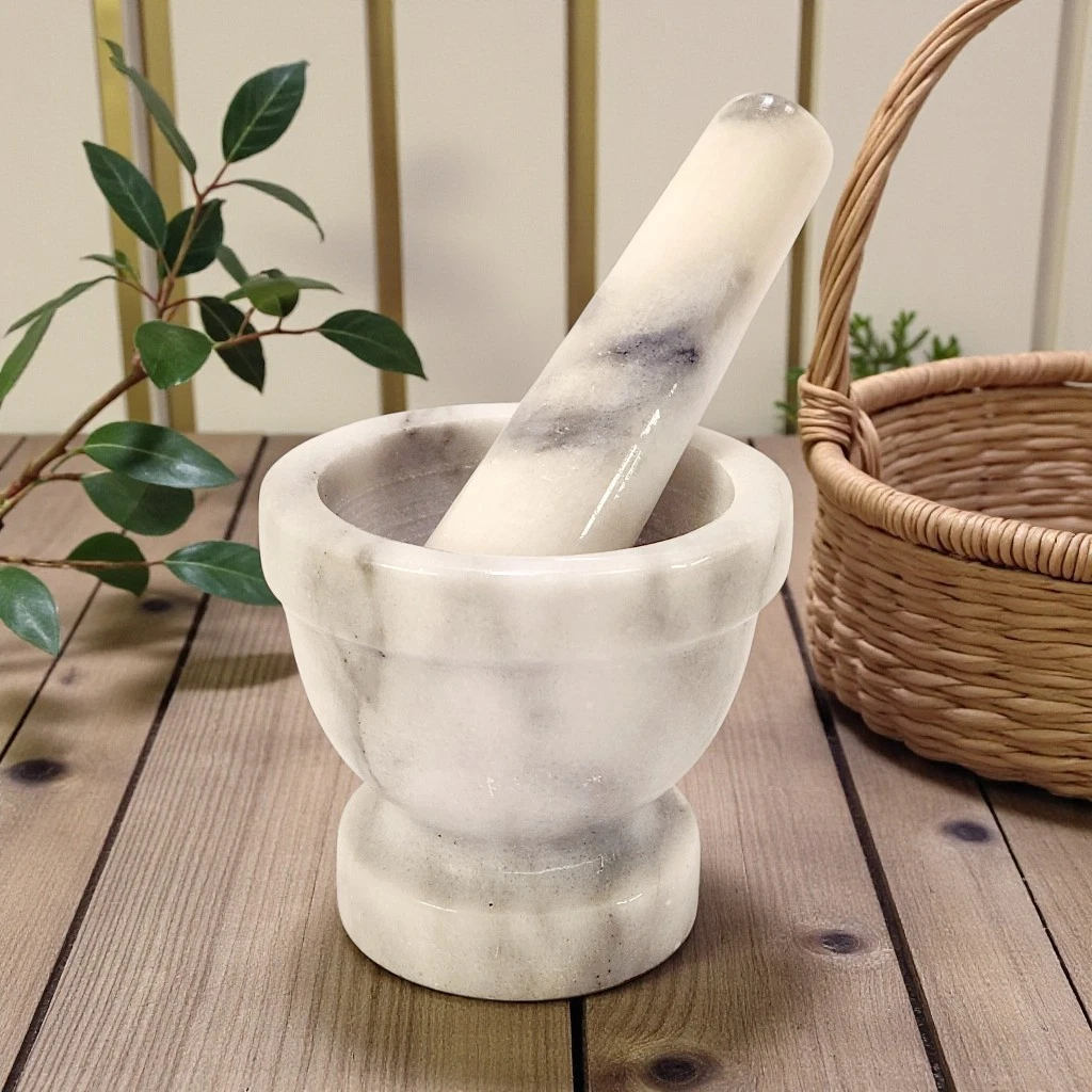 Gray & White Marble Stone Small Mortar & Pestle Set for Herbs & Spices 3" X 3"