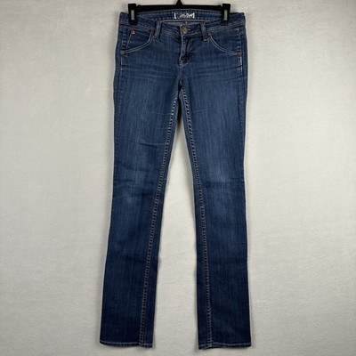 Hudson Low Rise Straight Jeans Womens Sz 26 Med Dark Wash Flap Pocket Distressed