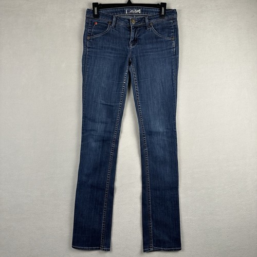 Hudson Low Rise Straight Jeans Womens Sz 26 Med Dark Wash Flap Pocket Distressed