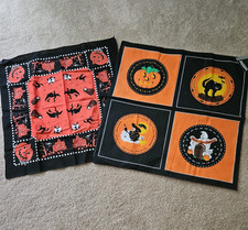 Vintage Halloween Lot of 2 USA Made Cotton Bandana Black Cats Witches Ghost
