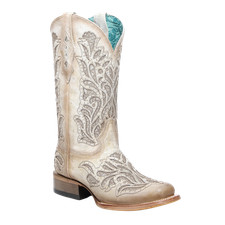 Corral Ladies White Glitter Inlay  Embroidery Western Boots A4878