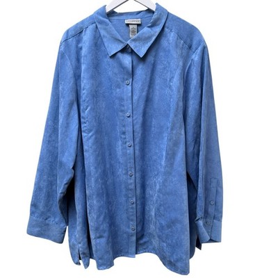 Catherines Shirt Plus Size 3X Faux Suede Blue Shirt Jacket Womens Button Down