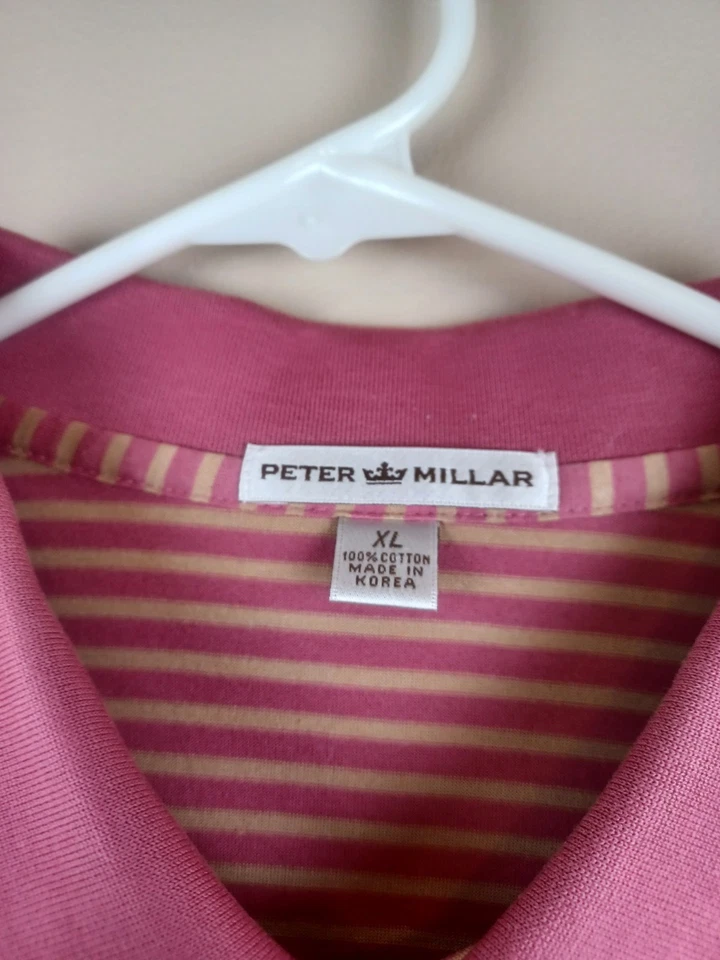 Camisa polo vintage Peter Millar Pine Valley campo de golf para hombre XL rosa a rayas Foto 3 de 4