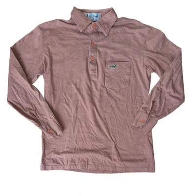 Vintage Crocodile Taupe Long Sleeve Henley Knit Shirt Left Facing Croc Size L - Image 1 of 4