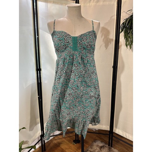Billabong Sundress Green Black White Floral Sz L Mini - 第 2/6 張圖片