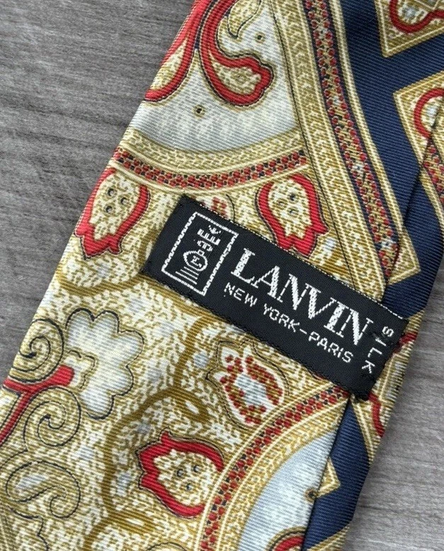 Corbata de cuello de seda vintage para hombre LANVIN Paris diseñador ITALIA geométrico multicolor Foto 3 de 4