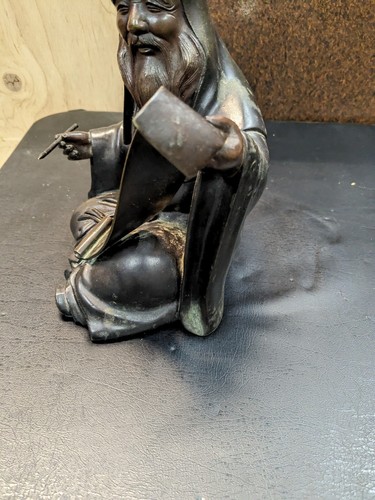 Antigua estatua japonesa de bronce de la deidad del Tao Jurojin - Imagen 14 de 15