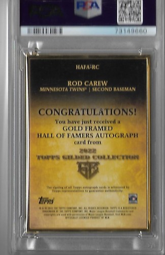 ROD CAREW Topps GILDED Collection Auto Gold Frame ONYX AUTOGRAPH PSA MINT 9 /10 - Picture 2 of 2