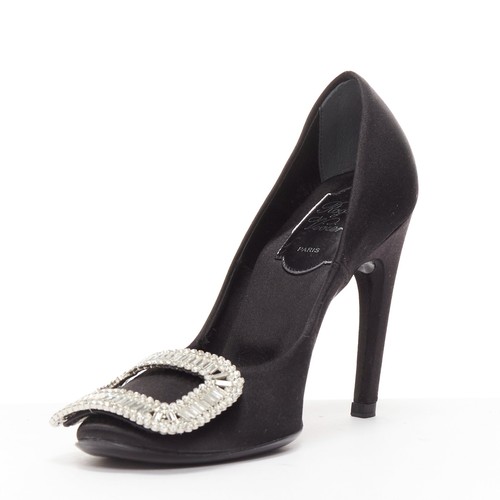 ROGER VIVIER Belle Trompete black satin crystal square buckles pumps EU34 - Picture 4 of 11