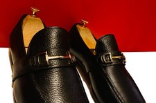 $949.00 !! GUCCI MEN TF BLACK LEATHER HORSE BIT LOAFERS SHOESMARKED UK SIZE 7.5