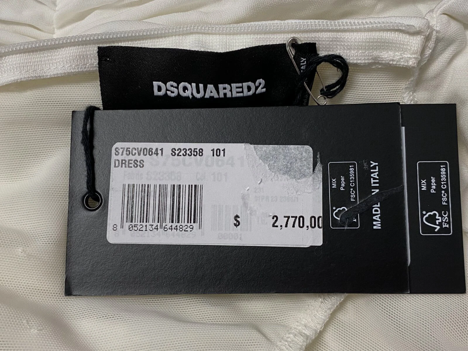 Abito bodycon da donna bianco arricciato drappeggiato $2770 Dsquared2 taglia L