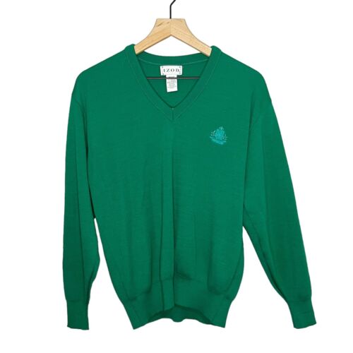 Vintage Vtg Izod Oversized V Neck Sweater Green Wo