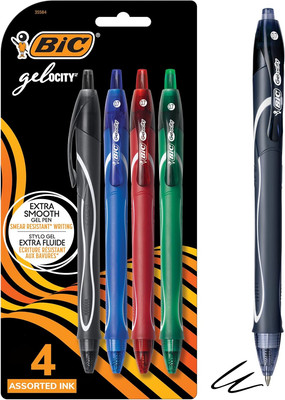 BIC Gelocity Quick Dry Assorted Colors Gel Pens, Medium Point (0.7Mm), 4-Count P