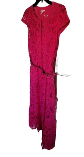 RRP $158 Nanette Lepore Embroidered Asymmtrical Pink Lace Midi Dress Size 8 BNWT - Picture 6 of 7