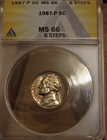 1987-P Jefferson Nickel, ANACS MS66, 6 Full Steps — photo 1