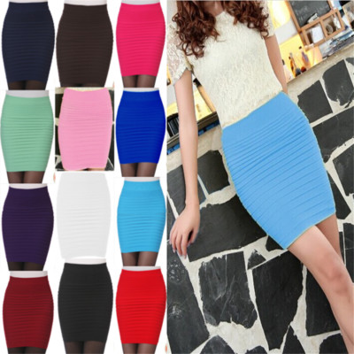 AU Women Girl Slim Bodycon Pencil Skirts Mini Skirt Work Office Plain Wrap Dress