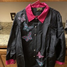 Bob Mackie Ladies Wearable Art Butterfly Theme Front Button Blouse Top New