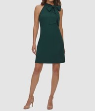 Vince Camuto Women's Green Solid Halter Neck Bow Sleeveless Shift Dress Size 6
