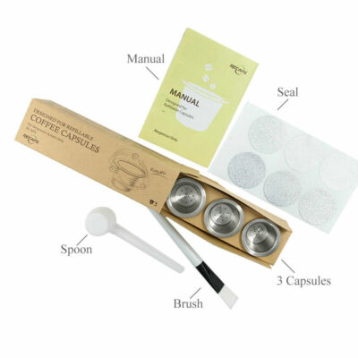 RECAPS Stainless Steel Refillable Capsules Reusable Pods (3 Pods + 120 Lids)