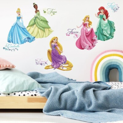 #ad 37 Disney Princess ROYAL DEBUT Wall Decals Ariel Rapunzel Glitter Stickers Decor $19.99