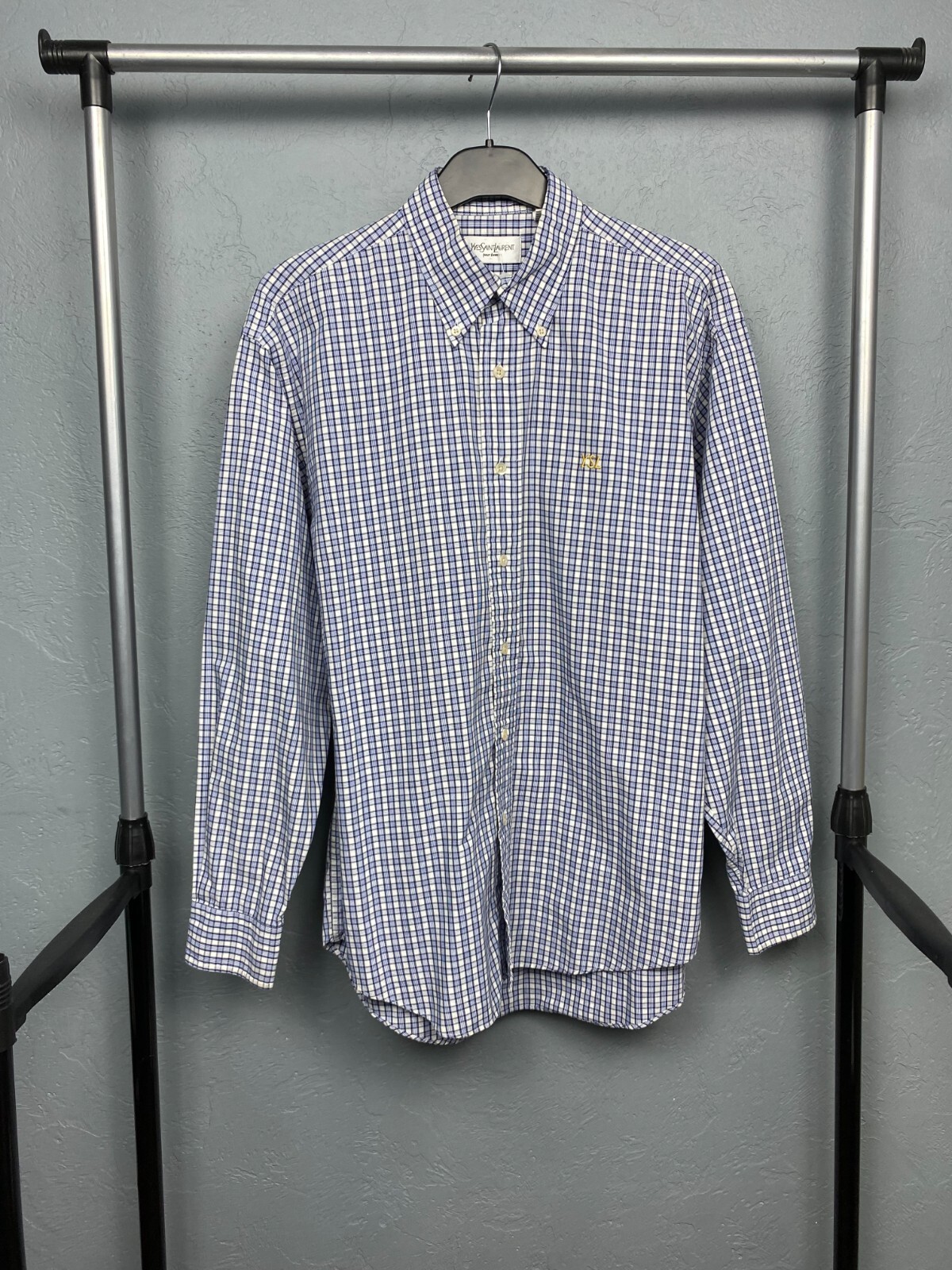 SAINT LAURENT Camicia uomo Ysl Pour Homme YSL manica lunga a quadri taglia M