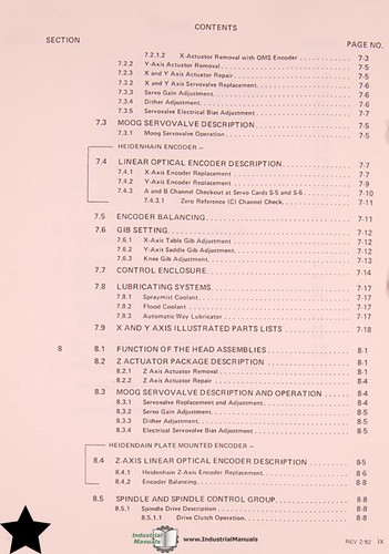 Moog MHP 83-3000, Milling Machine Center Operations Maintenance and Parts Manual - Picture 7 of 12