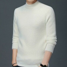 Maglione Uomo In Finto Mohair A Collo Girocosa Slim Knitwear Stretch Plush