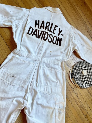 Men's Vintage 1950s Harley Davidson Headlight White Coveralls & Hat Motorcycle - 第 1/23 張圖片
