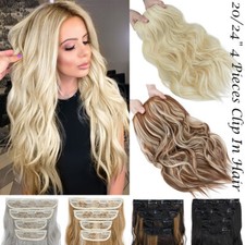 100 Natural Clip In 20/24 INCH Wavy Curly Hair Extensions Full Head Hair Piece