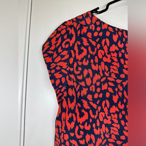 Joie Weaver 100% Silk Orange Blue Leopard Mini Shift Short Sleeve Dress Medium - Picture 9 of 14