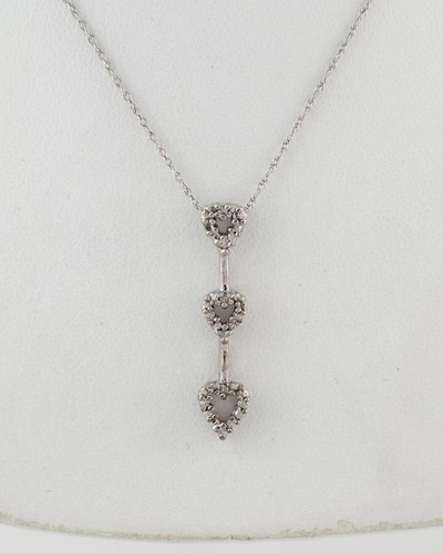 LADIES GIRLS 14k WHITE GOLD 3 HEART 