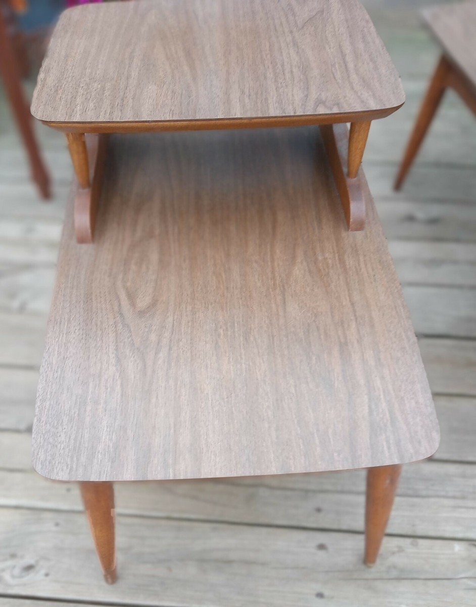 Mid Century Walnut Step End Table Side Table (SET-20)