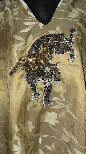 Poncho with Gold and Sequined Flying Tiger One Size Lined Handmade Cape New - Picture 2 of 5