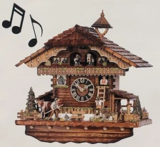Hones 8 Day Musical 17" Farmer's Daughter Chalet Cuckoo Clock Germany Black...