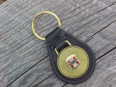 1950s Nash Crest NOS Leather Key Fob Antique Gold Medallion Unique High Quality - Image 1 of 4