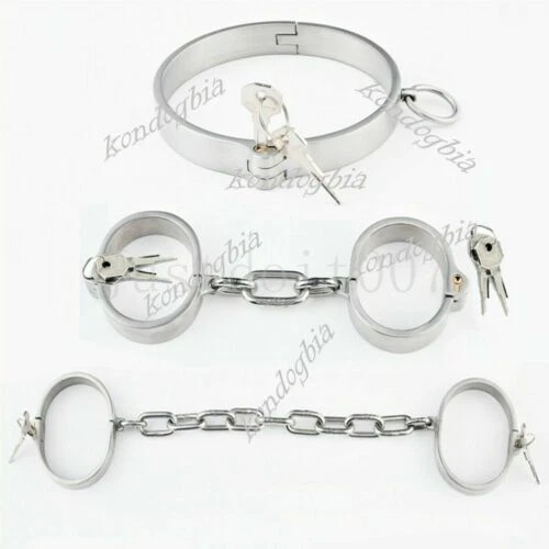 Edelstahl Halsband Handschellen Handfesseln Fußfesseln Halsfessel SM Manschetten - Bild 16 von 29