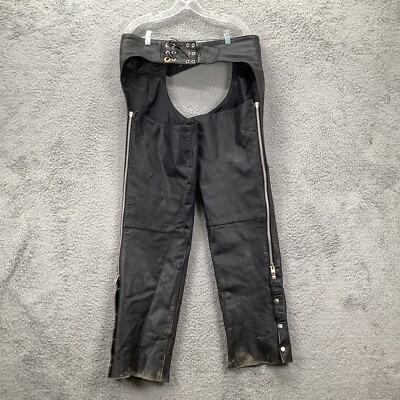 MEN'S X ELEMENT LEATHER CHAPS SZ 36 BLACK ZIP SNAP LACE ADVANCED MOTORCYCLE GEAR