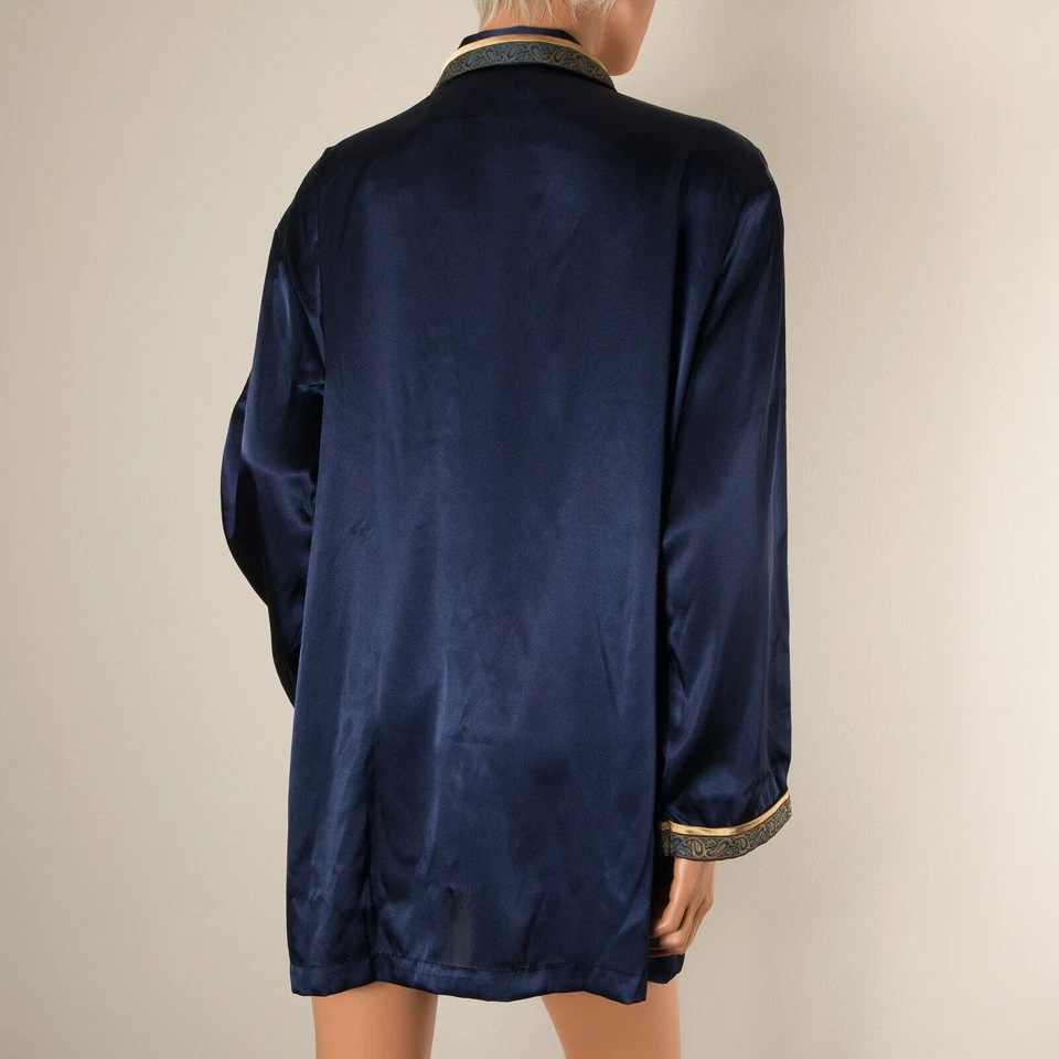 💖 复古 JACLYN SMITH Studio Intimates 睡衣套装 蓝色丝缎金色装饰 XL — 第 4/4 张图片