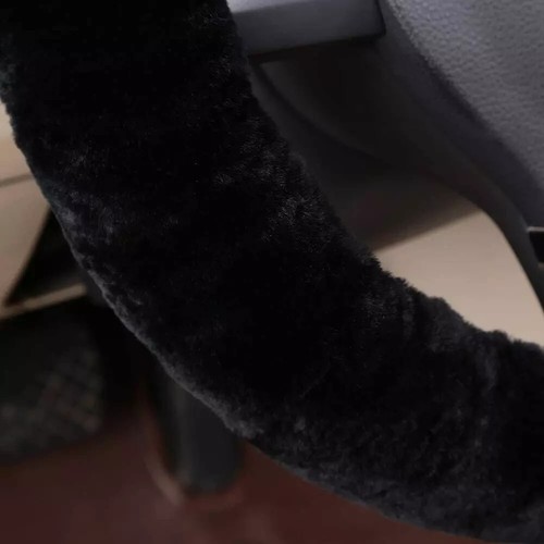Natural Fur Wool Sheepskin Fuzzy Black car Steering Wheel Cover, Fluffy Soft Pro - Imagen 2 de 6