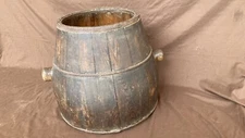 Rare Antique Well Bucket Wood & Wrought Iron Signed Barrel Firkin Bucket AAFA