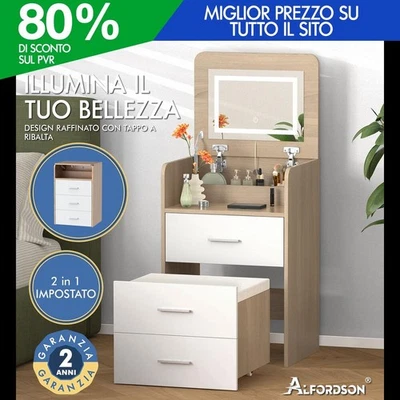 ALFORDSON Toeletta Sgabello Trucco Specchio LED Vanità Scrivania Camera da Letto
